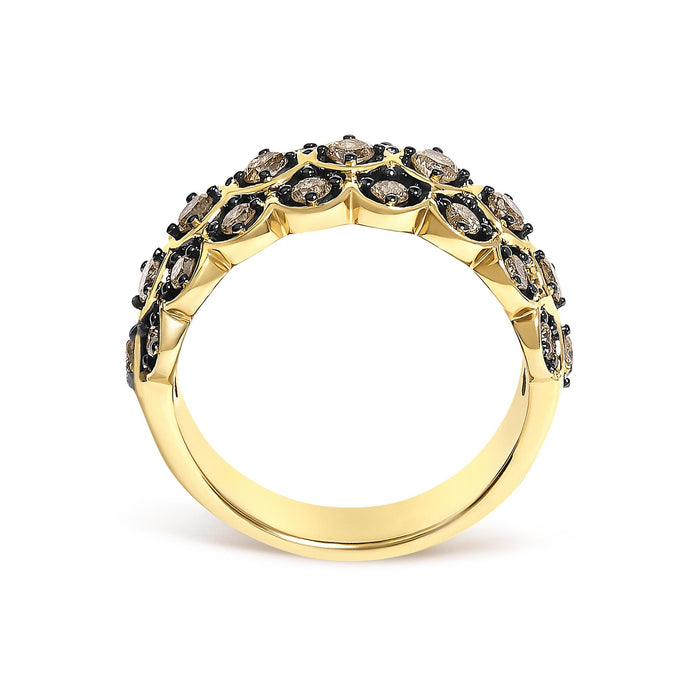 Anillo de banda con motivo festoneado y diamantes marrones de 1 ct. p.t. en plata de ley bañada en oro amarillo de 10K, foto 6