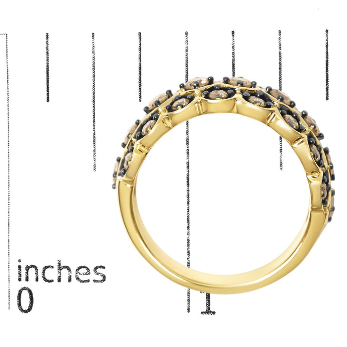 Anillo de banda con motivo festoneado y diamantes marrones de 1 ct. p.t. en plata de ley bañada en oro amarillo de 10K, foto 7