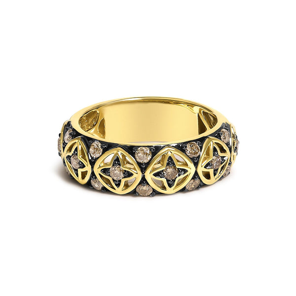 Anillo de banda de estrella con diamantes champán de 1/2 ct. p.t. en plata de ley bañada en oro amarillo de 10K, foto 1