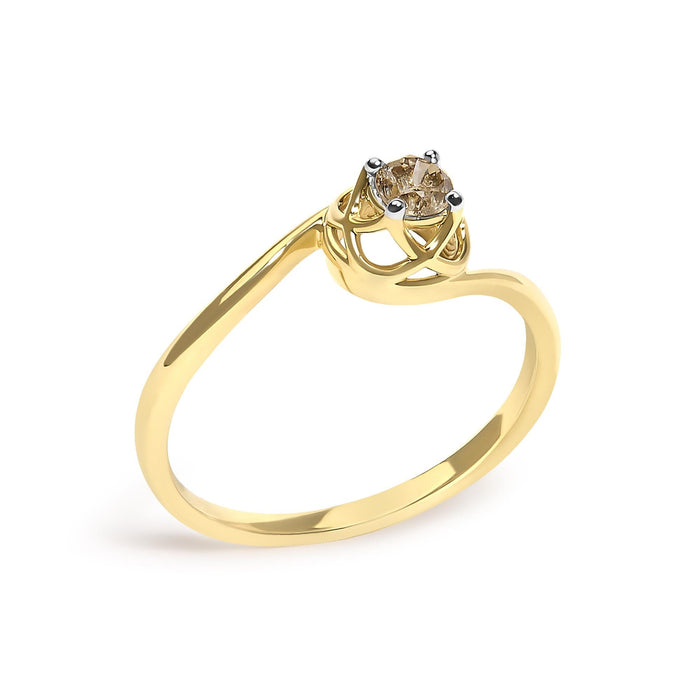 Anillo solitario bypass con diamante marrón claro de 1/5 ct. p.t. en plata de ley bañada en oro amarillo de 14K, foto 4
