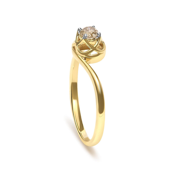 Anillo solitario bypass con diamante marrón claro de 1/5 ct. p.t. en plata de ley bañada en oro amarillo de 14K, foto 5