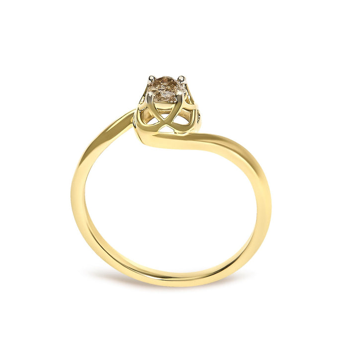 Anillo solitario bypass con diamante marrón claro de 1/5 ct. p.t. en plata de ley bañada en oro amarillo de 14K, foto 6