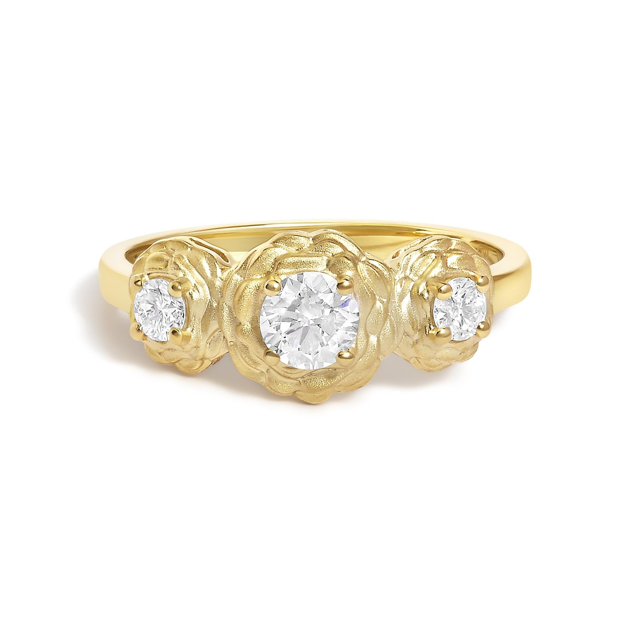 1/2 Ct. T.W. Lab-Grown Diamond Floral 3-Stone Ring in 14K Yellow Gold-Plated Sterling Silver, photo 1