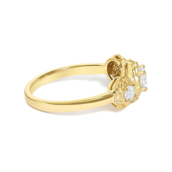 Anillo floral con 3 diamantes cultivados en laboratorio de 1/2 ct. p.t. en plata de ley bañada en oro amarillo de 14K, foto 2