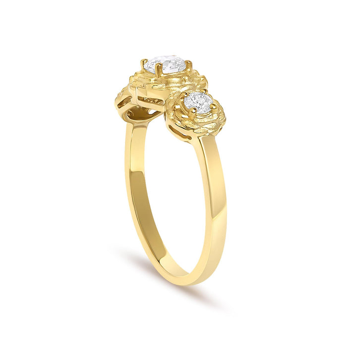 1/2 Ct. T.W. Lab-Grown Diamond Floral 3-Stone Ring in 14K Yellow Gold-Plated Sterling Silver, photo 5