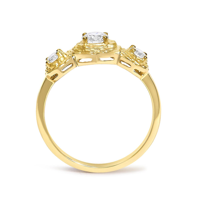 1/2 Ct. T.W. Lab-Grown Diamond Floral 3-Stone Ring in 14K Yellow Gold-Plated Sterling Silver, photo 6