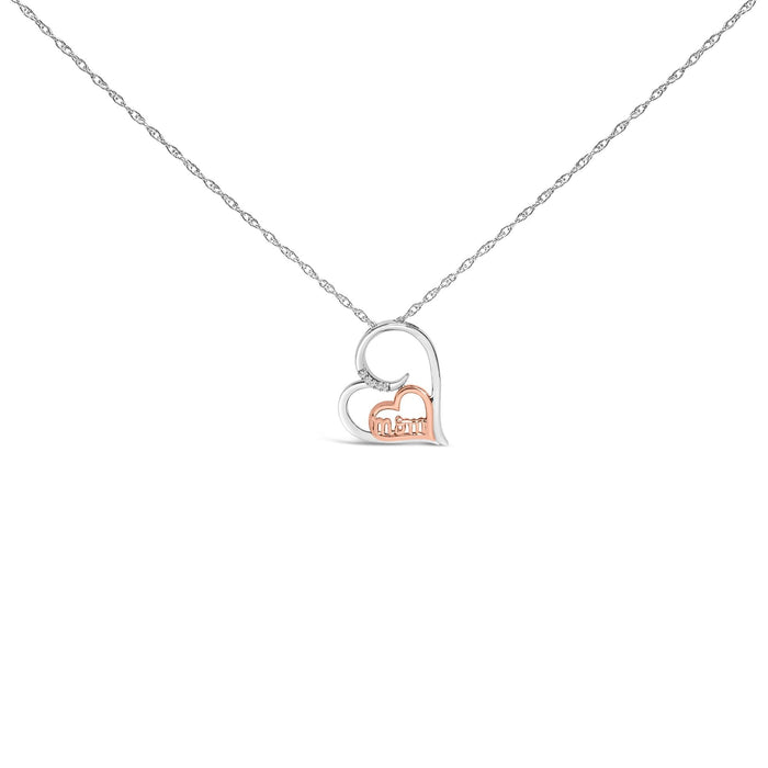 Collar con colgante de corazón de mamá con detalle de diamante en plata de ley bañada en oro rosa de 14K, foto 1