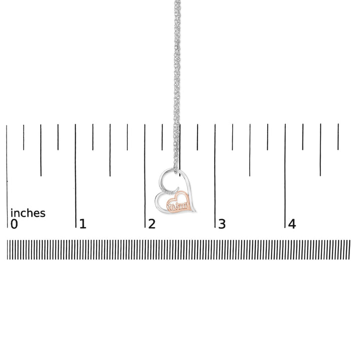 Collar con colgante de corazón de mamá con detalle de diamante en plata de ley bañada en oro rosa de 14K, foto 5