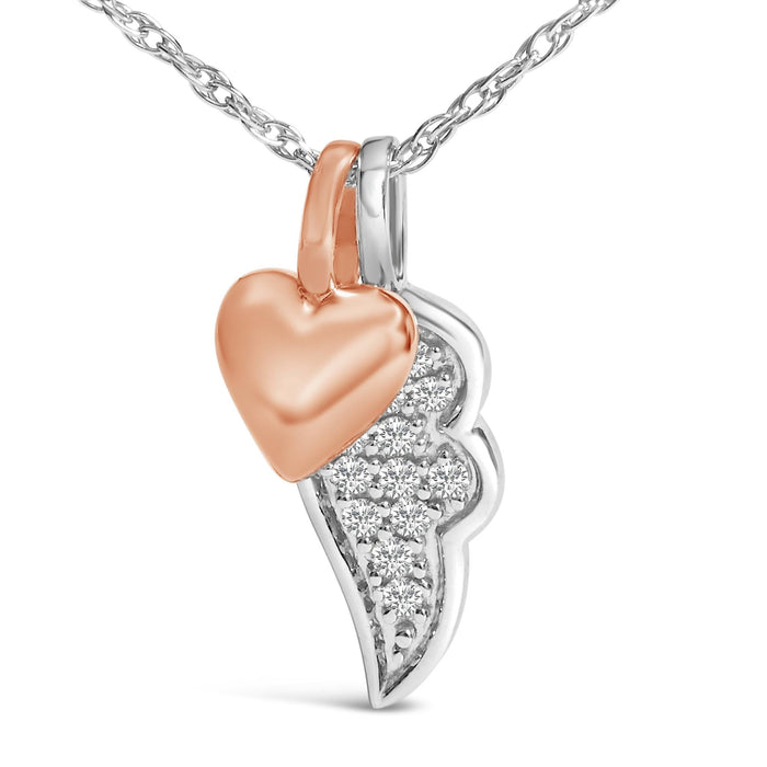 Collar con colgante de corazón y ala con diamantes de 1/10 ct. p.t. en plata de ley bañada en oro rosa de 14K, foto 2