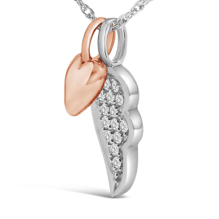 Collar con colgante de corazón y ala con diamantes de 1/10 ct. p.t. en plata de ley bañada en oro rosa de 14K, foto 4