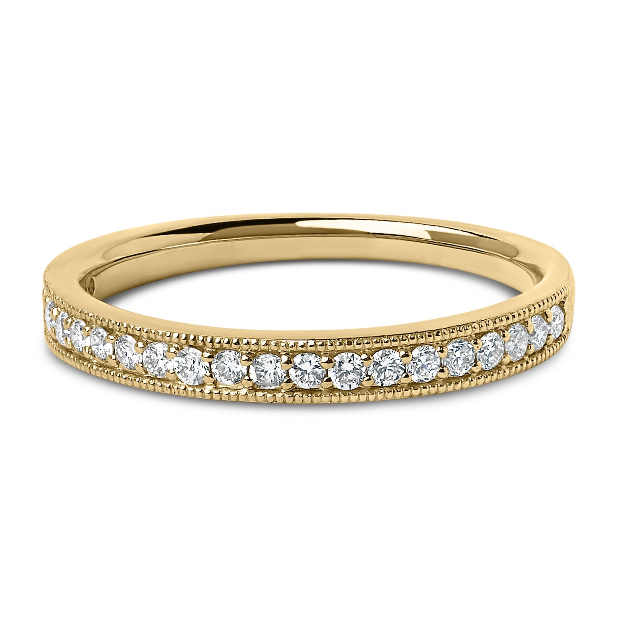 Anillo de boda con milgrain y diamantes redondos de 1/4 ct. p.t. en oro de 14K, foto 2