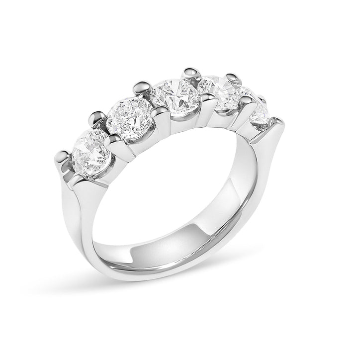 Anillo de banda de cinco piedras con diamantes redondos de 2 ct. p.t. en oro de 14K, foto 8