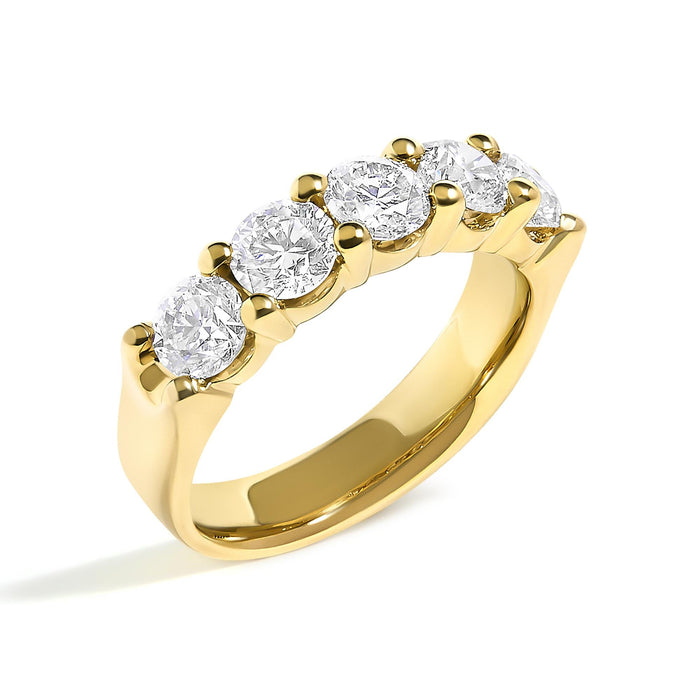 Anillo de banda de cinco piedras con diamantes redondos de 2 ct. p.t. en oro de 14K, foto 7