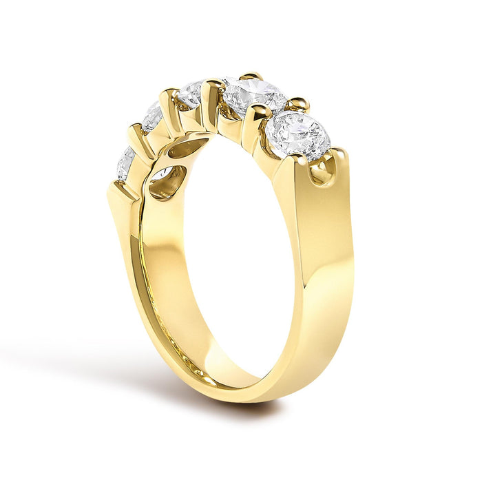Anillo de banda de cinco piedras con diamantes redondos de 2 ct. p.t. en oro de 14K, foto 9