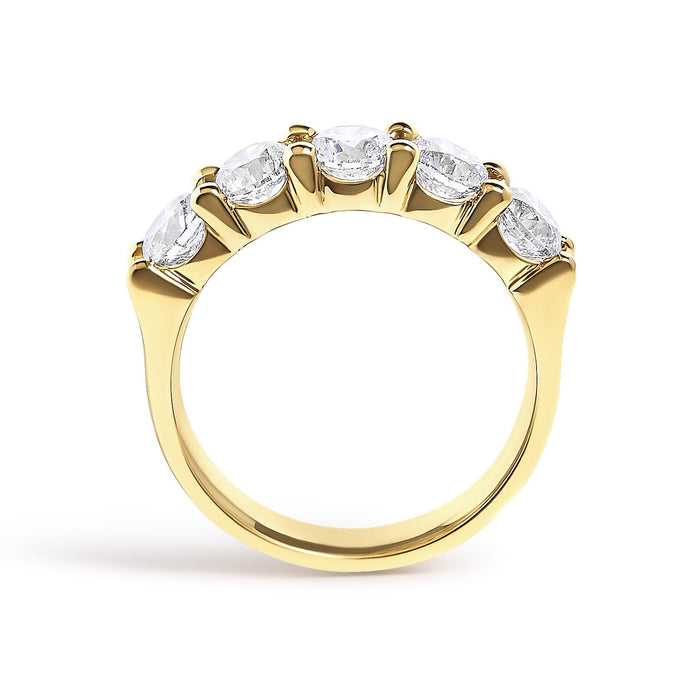 Anillo de banda de cinco piedras con diamantes redondos de 2 ct. p.t. en oro de 14K, foto 11