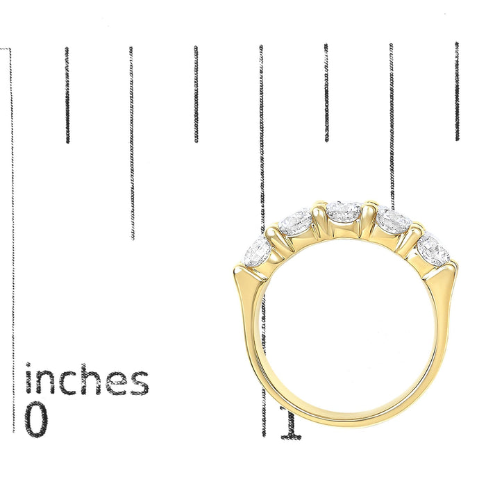 Anillo de banda de cinco piedras con diamantes redondos de 2 ct. p.t. en oro de 14K, foto 13