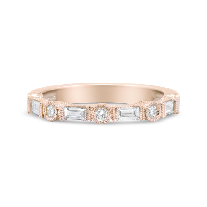 Anillo de banda nupcial con diamantes baguette y redondos de 3/8 ct. p.t. en oro rosa de 14K, foto 1