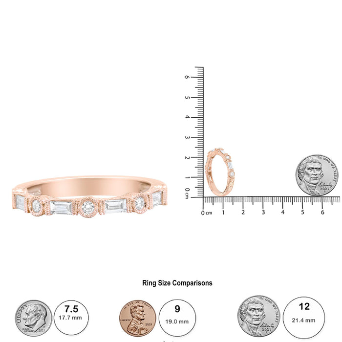 Anillo de banda nupcial con diamantes baguette y redondos de 3/8 ct. p.t. en oro rosa de 14K, foto 8