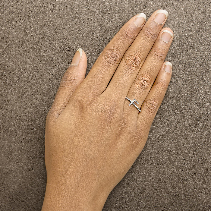 Diamond Accent Initial A-Z Ring in 10K White Gold