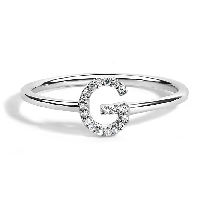 Diamond Accent Initial A-Z Ring in 10K White Gold, photo 20