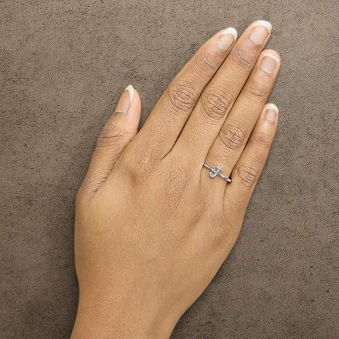 Diamond Accent Initial A-Z Ring in 10K White Gold