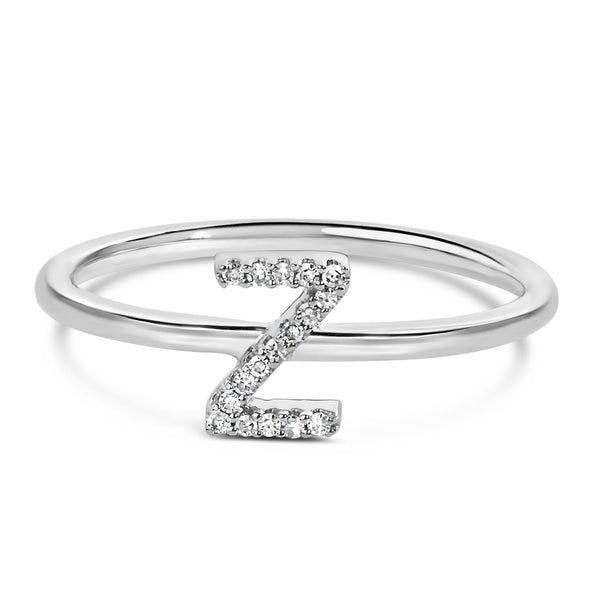 Diamond Accent Initial A-Z Ring in 10K White Gold, photo 1