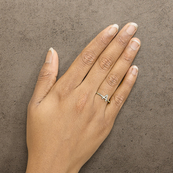 Diamond Accent Initial A-Z Ring in 10K Yellow Gold
