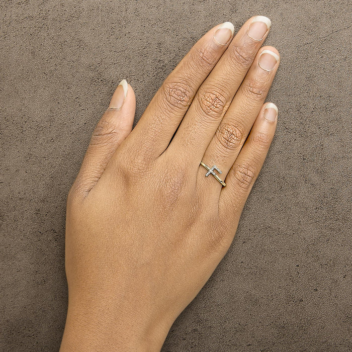 Diamond Accent Initial A-Z Ring in 10K Yellow Gold