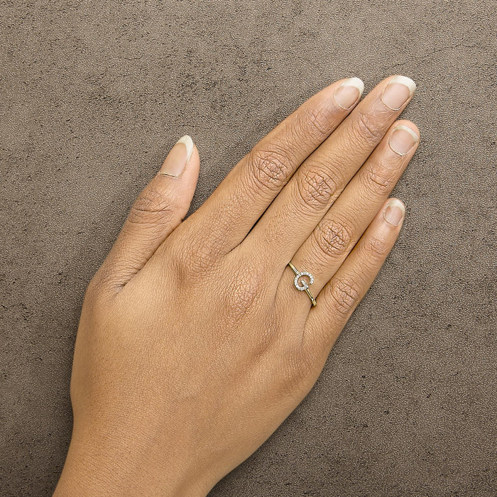 Diamond Accent Initial A-Z Ring in 10K Yellow Gold