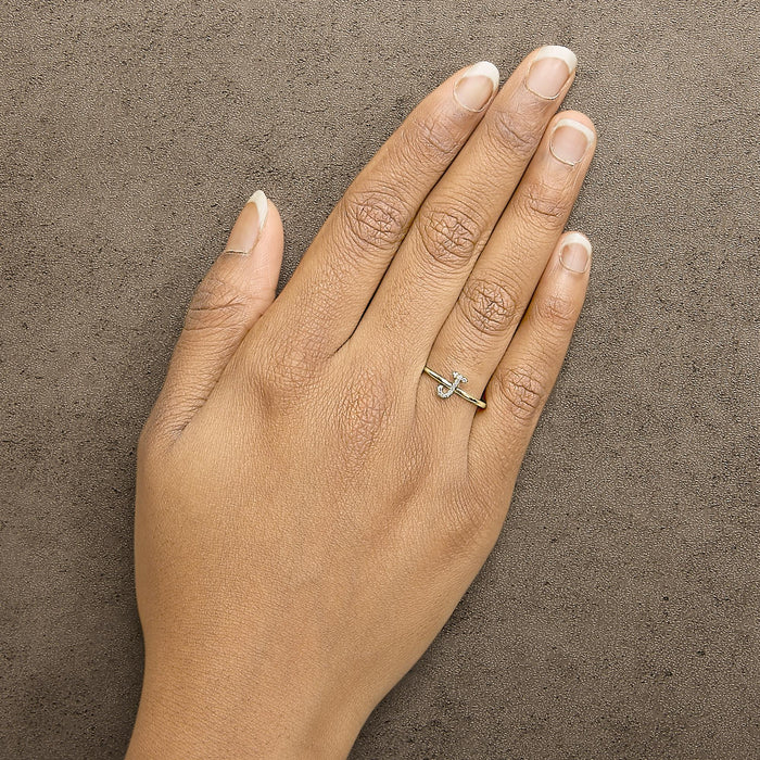Diamond Accent Initial A-Z Ring in 10K Yellow Gold