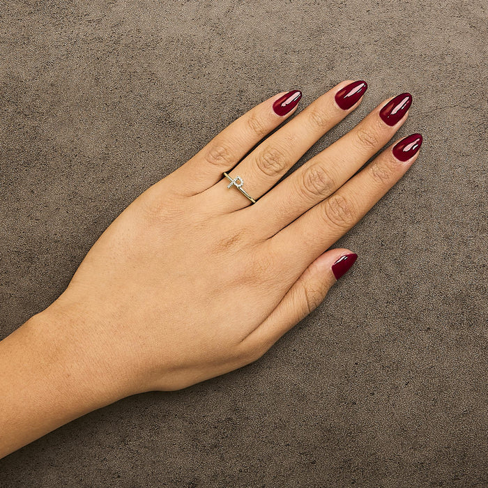 Diamond Accent Initial A-Z Ring in 10K Yellow Gold