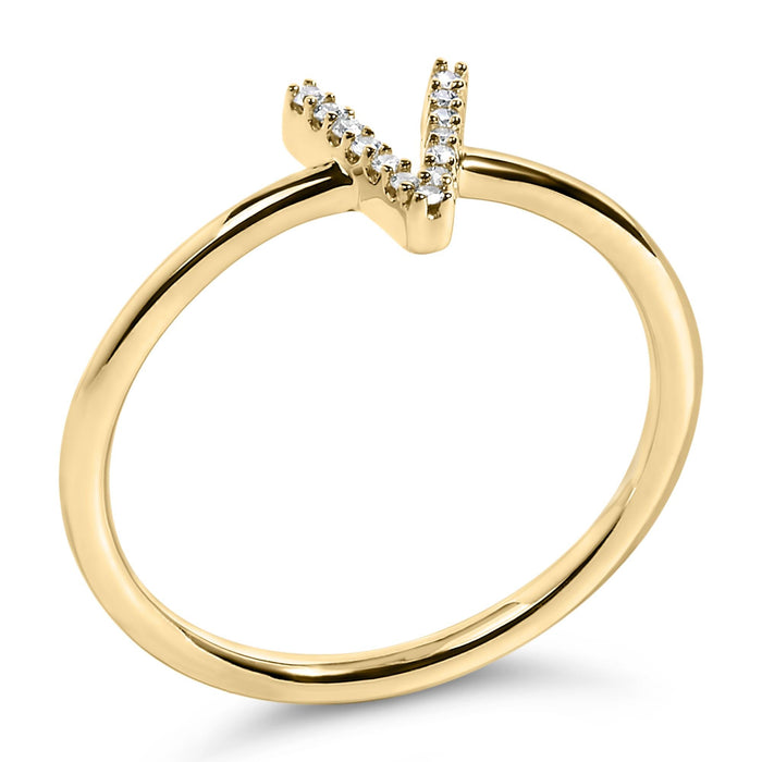 Diamond Accent Initial A-Z Ring in 10K Yellow Gold