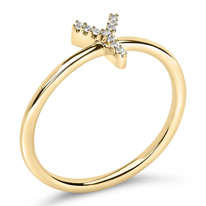 Diamond Accent Initial A-Z Ring in 10K Yellow Gold