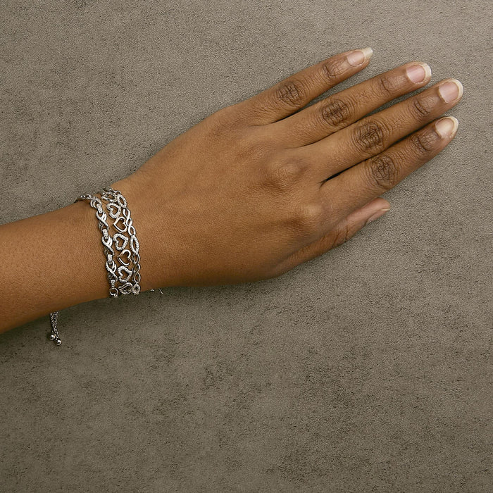 Conjunto de pulseras bolo ajustables de 3 piezas con detalle de diamante en plata de ley, foto 3