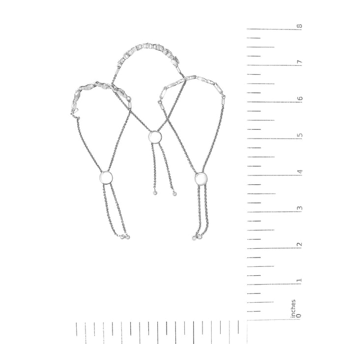 Conjunto de pulseras bolo ajustables de 3 piezas con detalle de diamante en plata de ley, foto 5