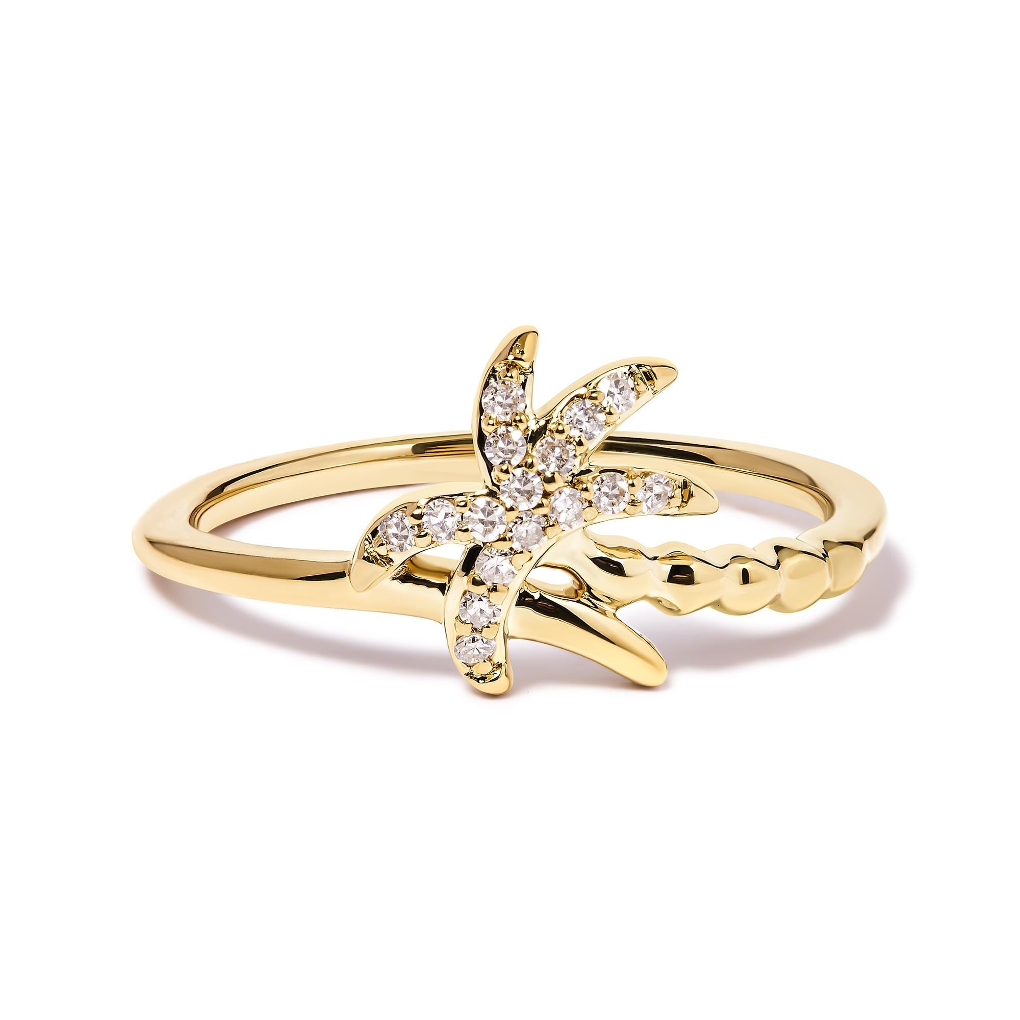 Anillo llamativo de palmera con diamantes de 1/10 ct. p.t. en oro amarillo de 10K, foto 1
