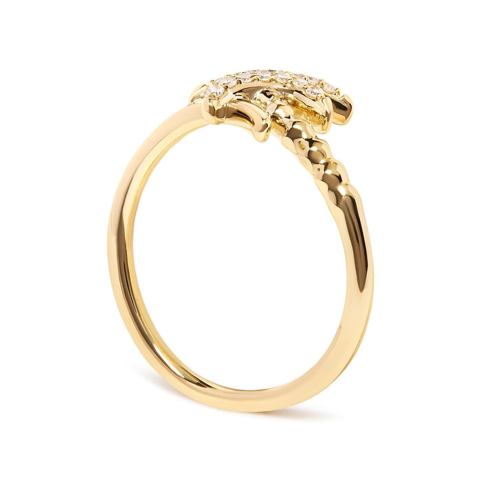 Anillo llamativo de palmera con diamantes de 1/10 ct. p.t. en oro amarillo de 10K, foto 5