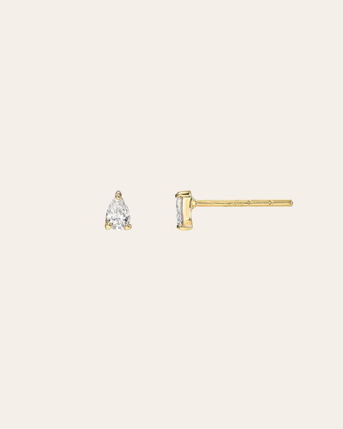 Arete de botón de diamante pera de tres garras en oro de 14K, foto 2