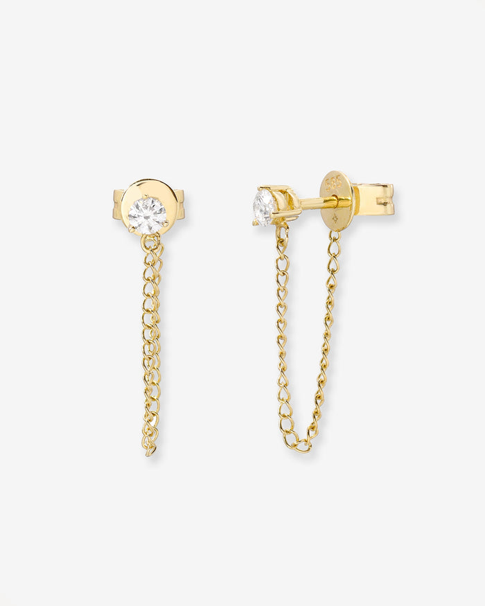 14K Gold 3 Prong Diamond Drop Chain Stud Earrings, photo 1