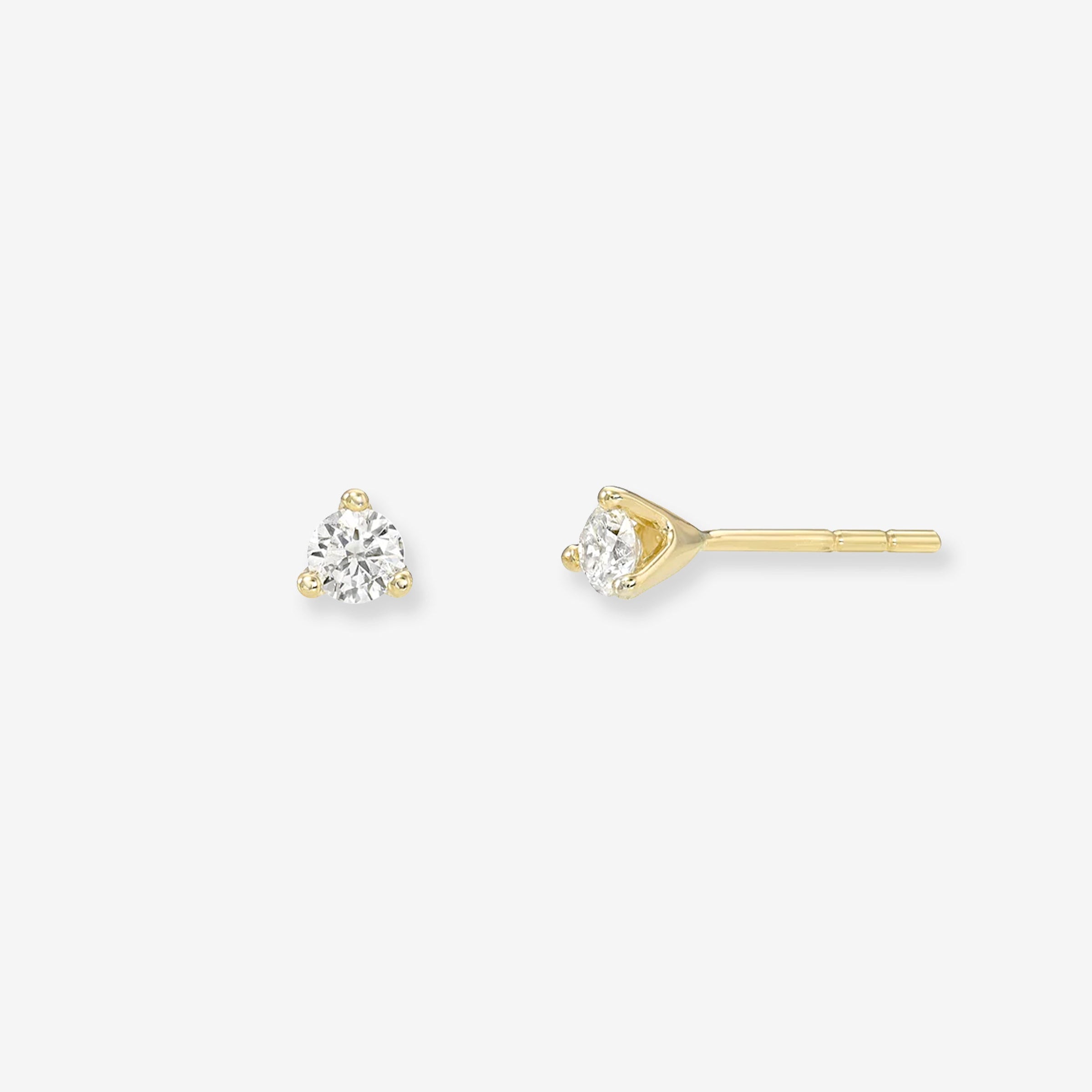 Aretes de botón de diamante de tres garras en oro de 14K, foto 1