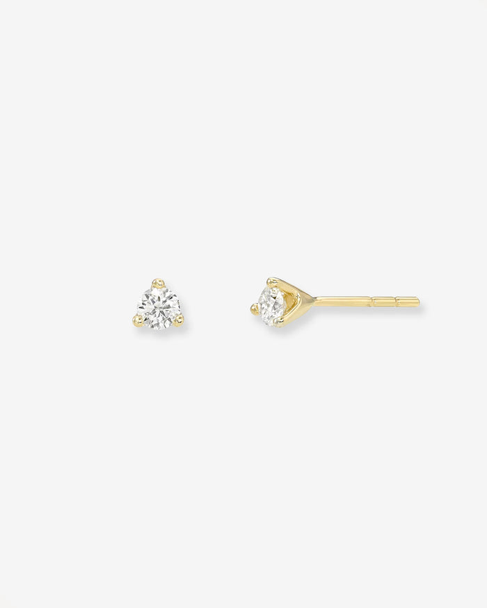 Aretes de botón de diamante de tres garras en oro de 14K, foto 1