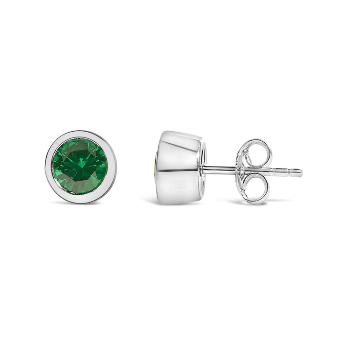 Aretes de botón solitario de bisel con piedra creada en laboratorio de 6mm en plata de ley, foto 29