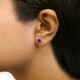 Aretes de botón solitario de bisel con piedra creada en laboratorio de 6mm en plata de ley, foto 18