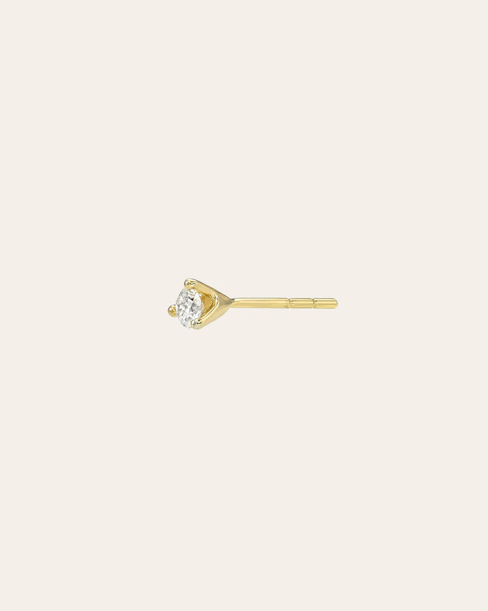 Aretes de botón de diamante de tres garras en oro de 14K, foto 10
