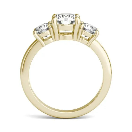 Anillo de tres piedras con diamantes redondos cultivados en laboratorio de 3 CTW en oro de 14K, foto 6