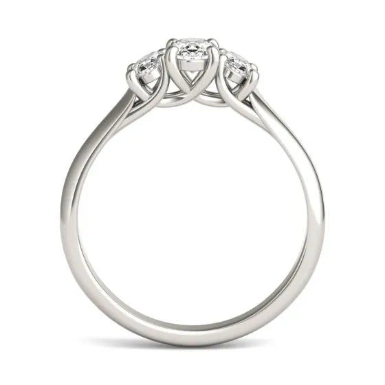 Anillo de tres piedras con diamantes ovalados cultivados en laboratorio de 1 CTW en oro de 14K, foto 3