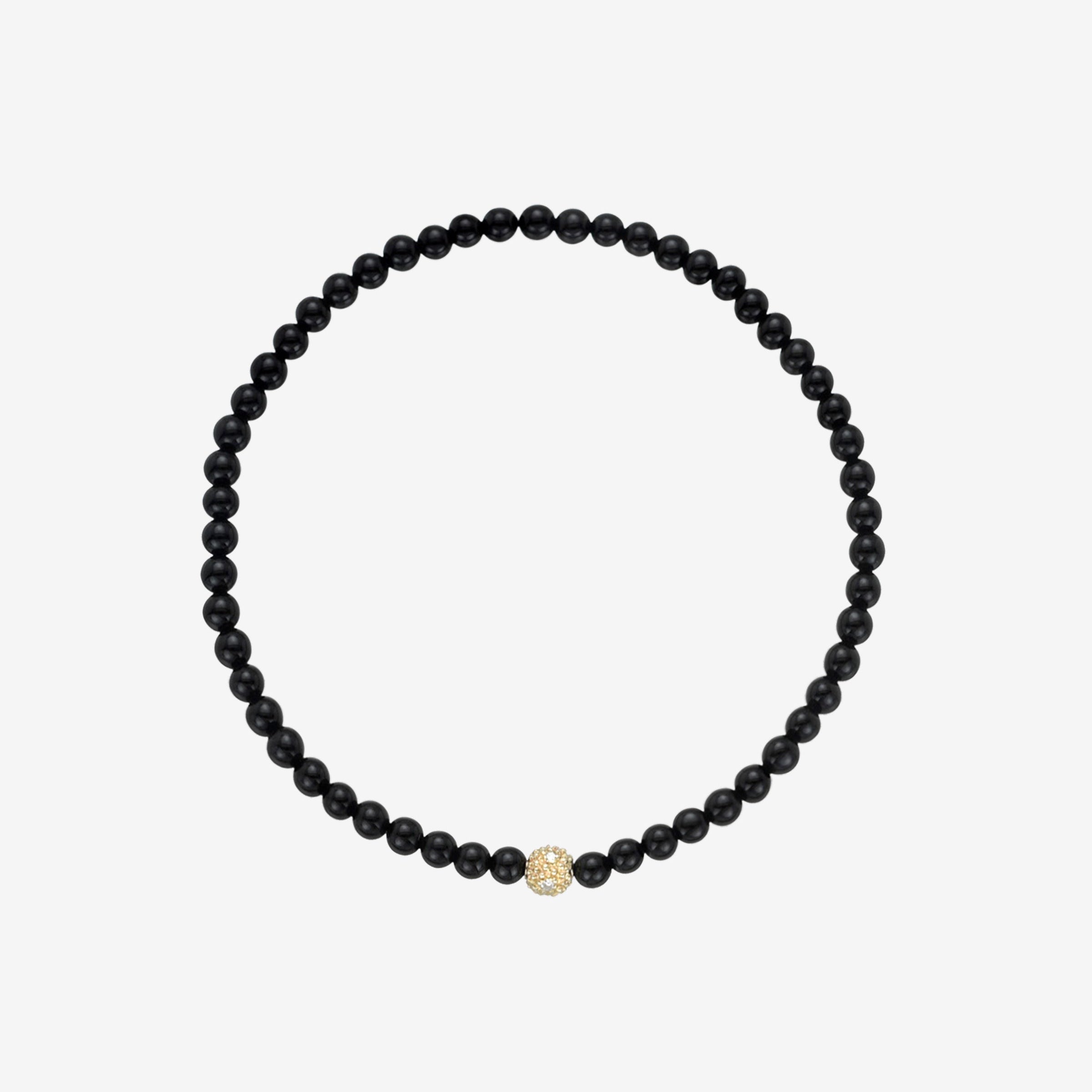 Pulsera de cuentas de ónix negro de 3 mm con cuenta de diamantes en oro de 14K, foto 1