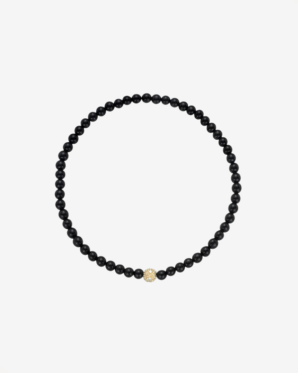 3mm Black Onyx and 14K Gold Diamond Bead Bracelet, photo 1