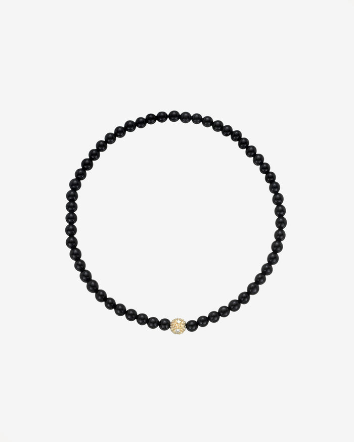 Pulsera de cuentas de ónix negro de 3 mm con cuenta de diamantes en oro de 14K, foto 1