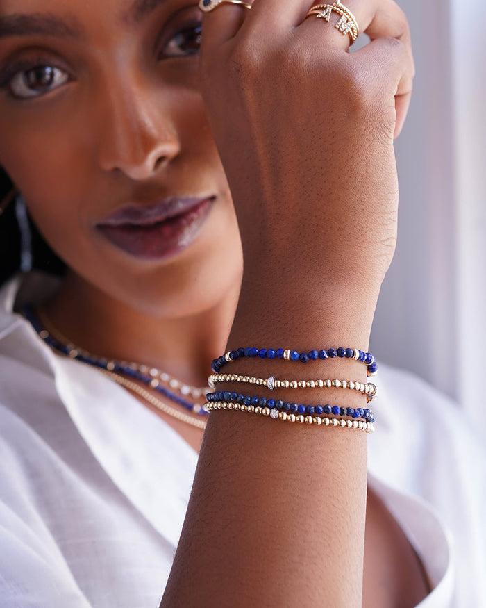 14K Gold Blue Lapis Segment Bead Bracelet, photo 2